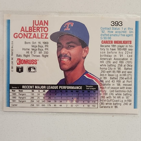 Other Juan Gonzalez Baseball Cards Poshmark